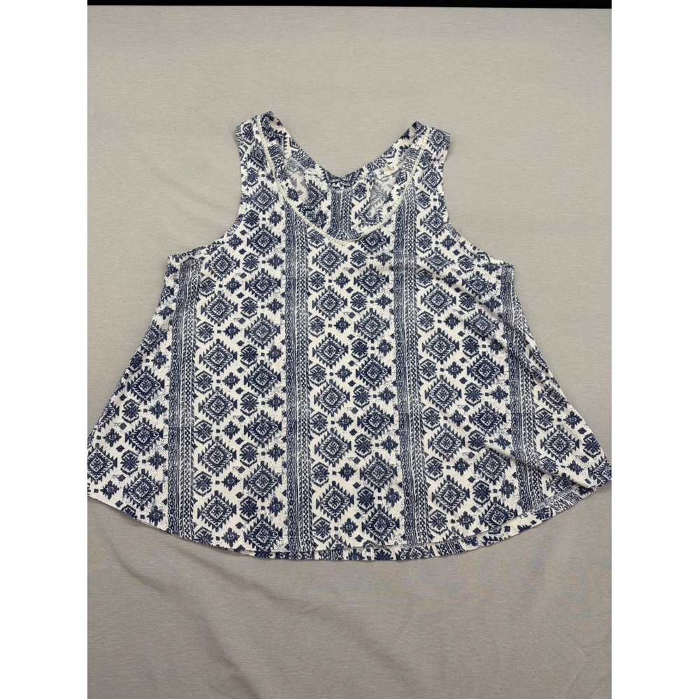 Lucky Brand Womens Blue White Ikat Geometric Tank Top Sleeveless 2551105T Medium